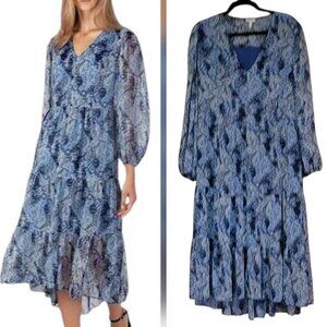 Joie Parisian Paisley Lined Maxi Tiered Boho Chiffon Dress Blue NEW Size 2X